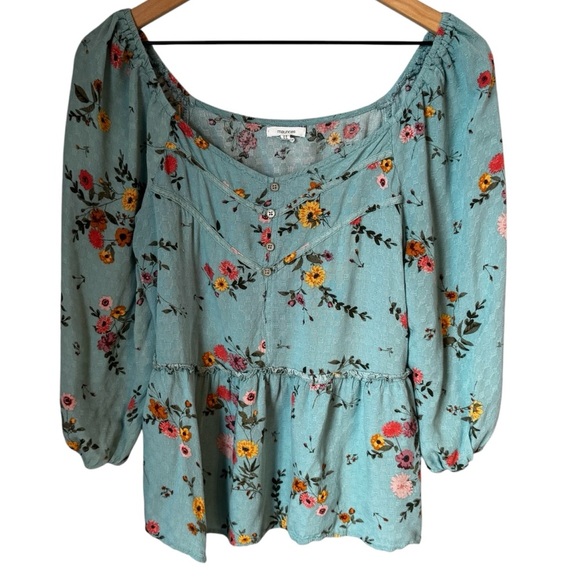Maurice’s Floral Women's Peasant Top scoop neck button detail Y2K Retro Sz S - Picture 1 of 5